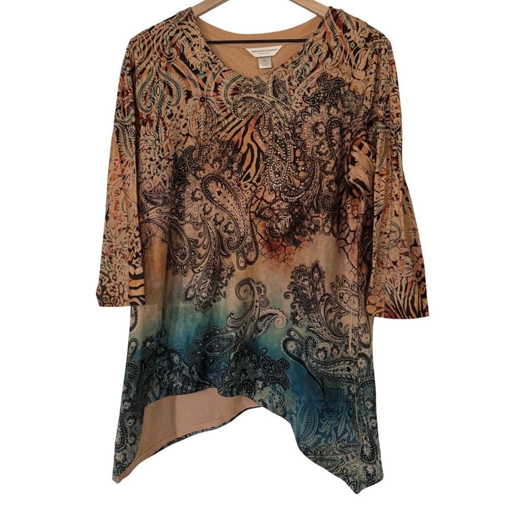 Christopher & Banks Petite‎ Paisley Embellished Asymmetrical Tunic Top